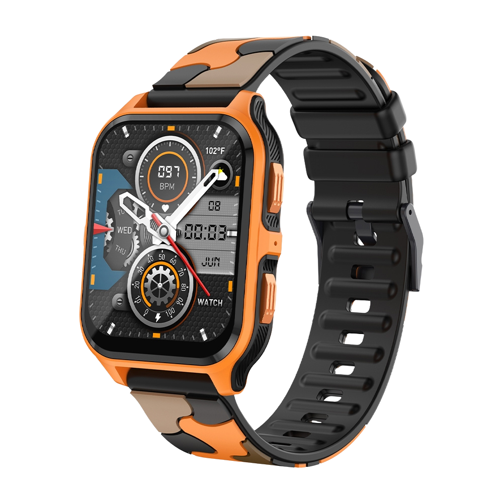 Montre connectée COLMI P73, écran 1,9", appels extérieurs, étanche IP68, coloris camouflage orange et noir