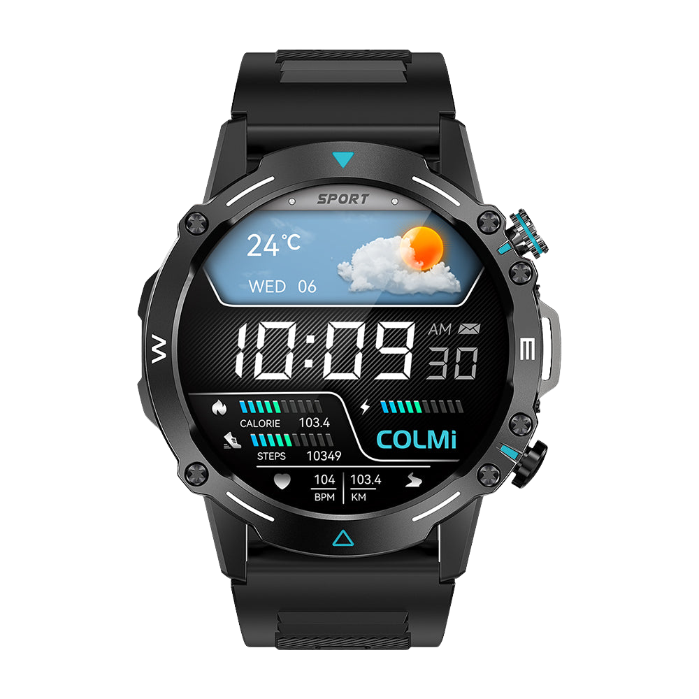 Montre connectée Colmi M42 noire au design fin, proposant plus de 100 modes sportifs et une autonomie de 10 jours.