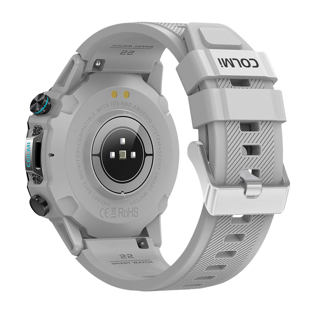 La montre connectée Silver Colmi M42, vue de dos, présente un design fin, plus de 100 modes sportifs et une autonomie de 10 jours.