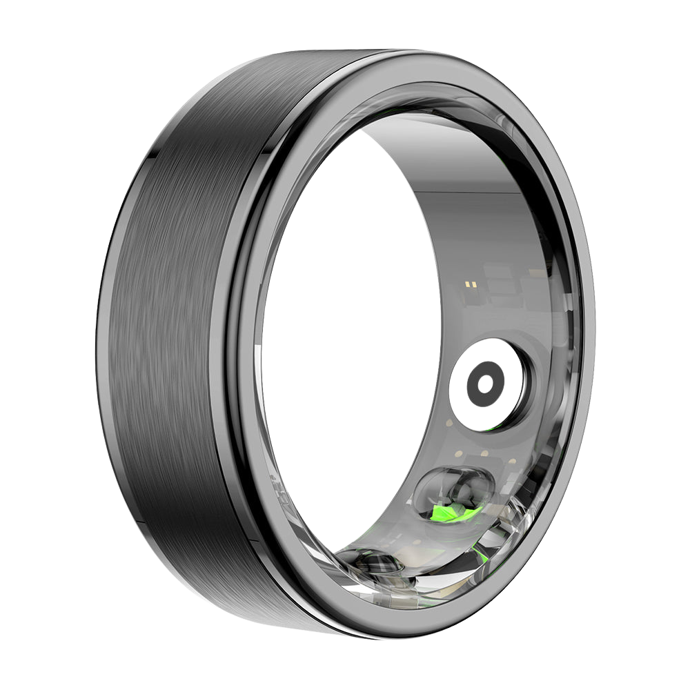 Bague connectée Colmi R03 noire, vue de droite, avec surveillance de la fréquence cardiaque, suivi de l'oxygénation sanguine et conception étanche.