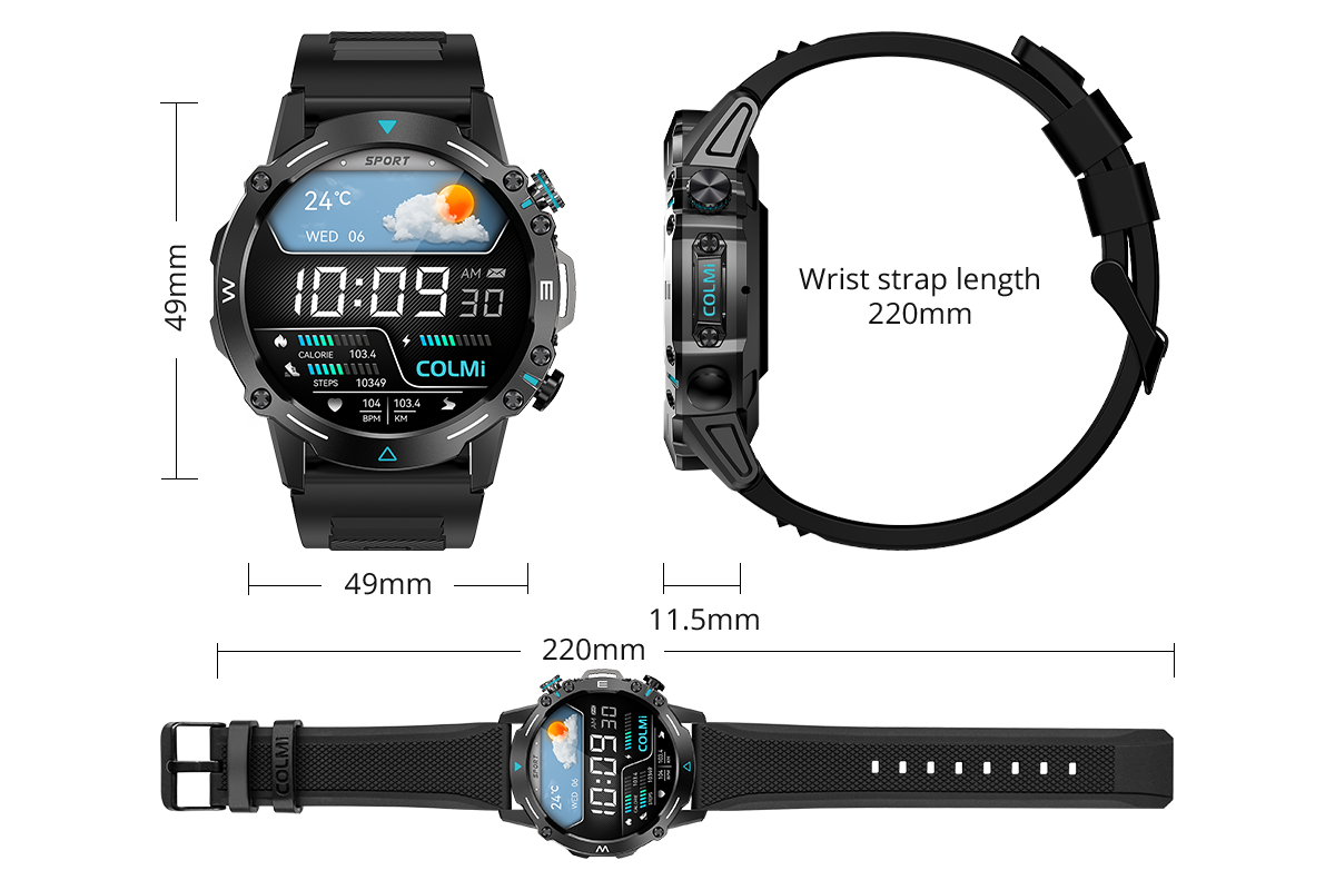 Aperçu de la montre connectée Colmi M42 présentant un design fin, plus de 100 modes sportifs et une autonomie de 10 jours.