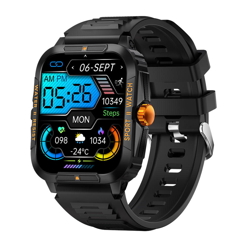 Montre connectée COLMI P76 1,96 pouce, étanche 3 ATM, pour le sport et le fitness en extérieur, couleur orange.