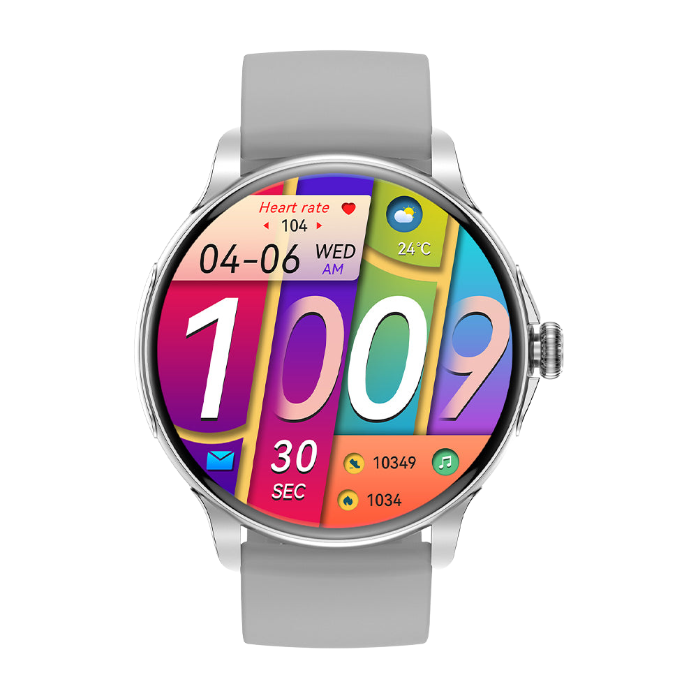 Montre connectée COLMI V72 : écran AMOLED élégant, suivi d'activité, étanchéité IP68, cadran argenté.