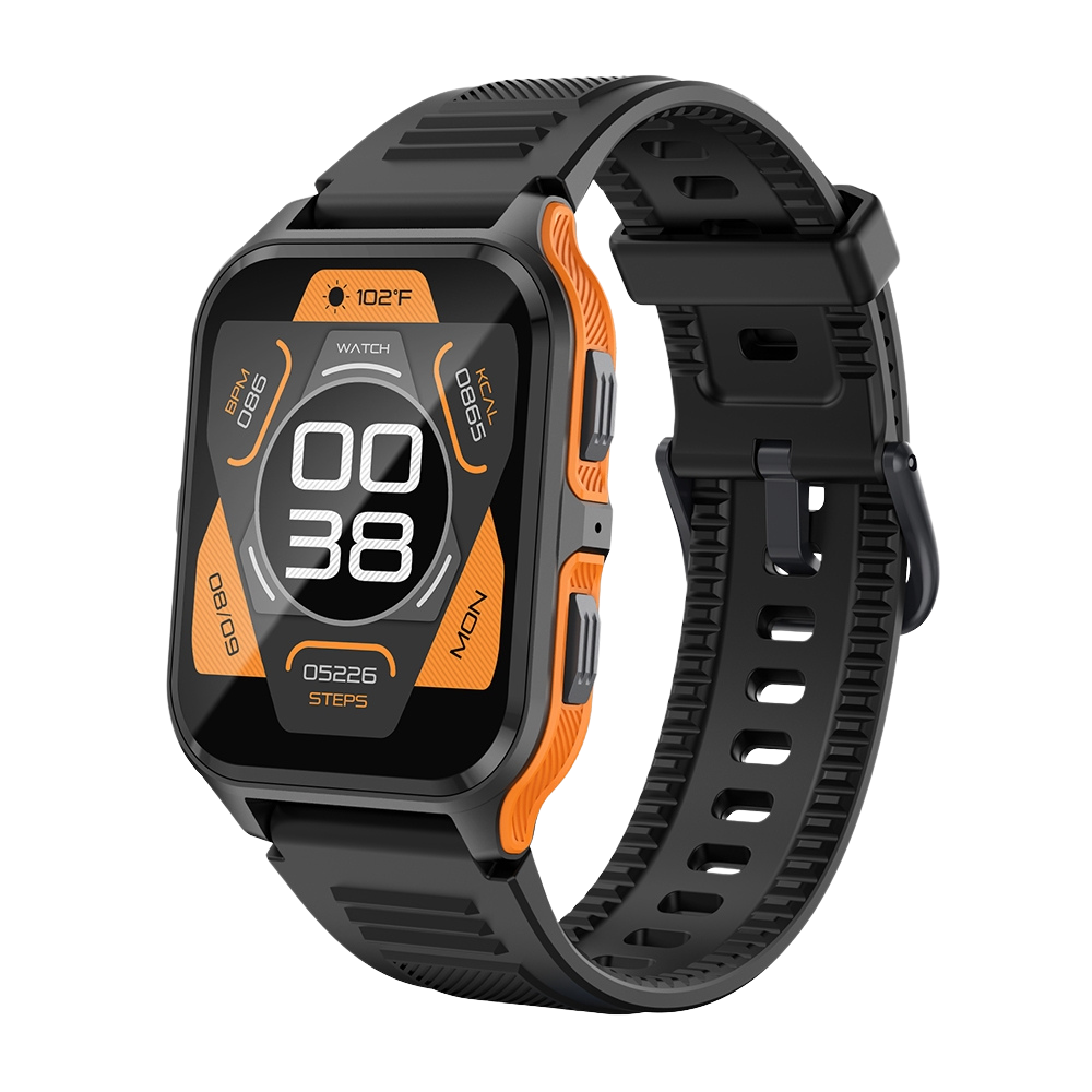 Montre connectée COLMI P73, écran 1,9", appels extérieurs, étanche IP68, coloris noir et orange