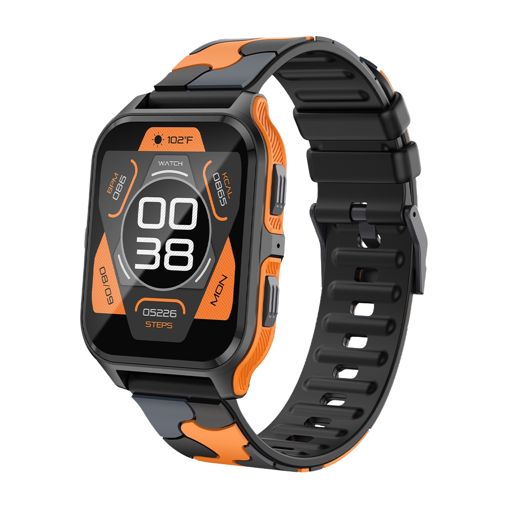 Montre connectée COLMI P73, écran 1,9", appels extérieurs, étanche IP68, coloris camouflage noir et orange