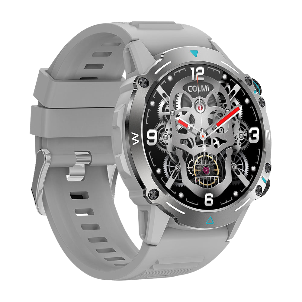 La montre connectée Silver Colmi M42 est présentée de profil gauche, mettant en valeur son design fin, ses plus de 100 modes sportifs et son autonomie de 10 jours.