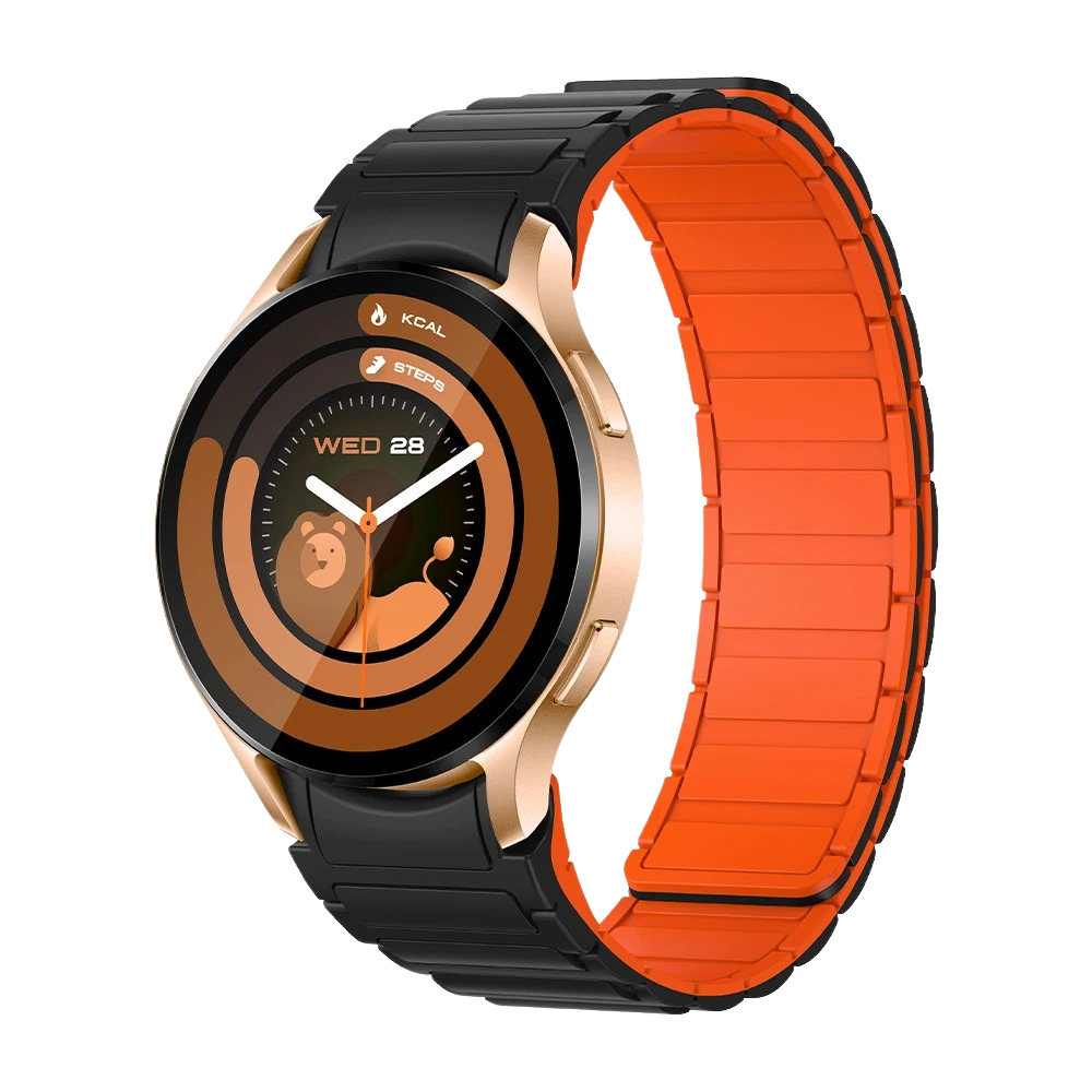 Montre connectée Colmi i28 Ultra dorée avec bracelet magnétique, dotée d'un écran circulaire, de capteurs de suivi de santé avancés, d'une autonomie de 10 jours et d'une étanchéité IP68.
